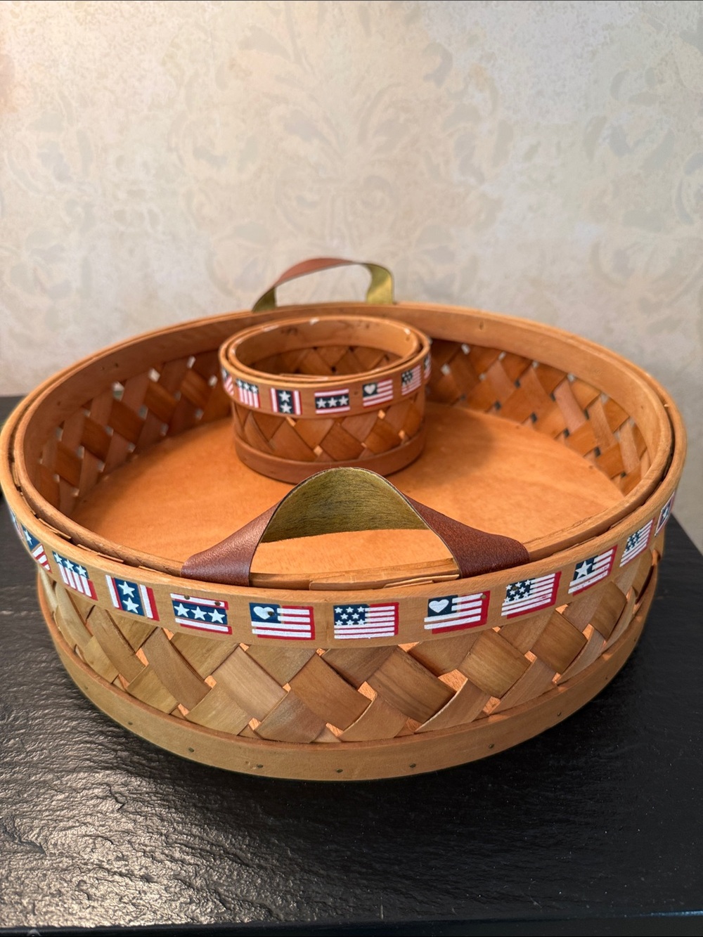 Celebrate America’s 250th - Woven Wood Serving Tray with Handles - Natural Brown